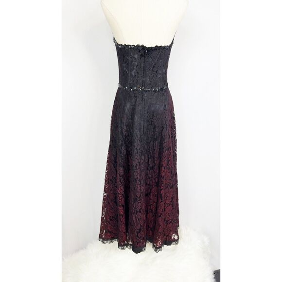 Vintage Gunne Sax | Black and Burgundy Ombre Lace Dress | Prom Formal | Sz XS - Picture 2 of 6